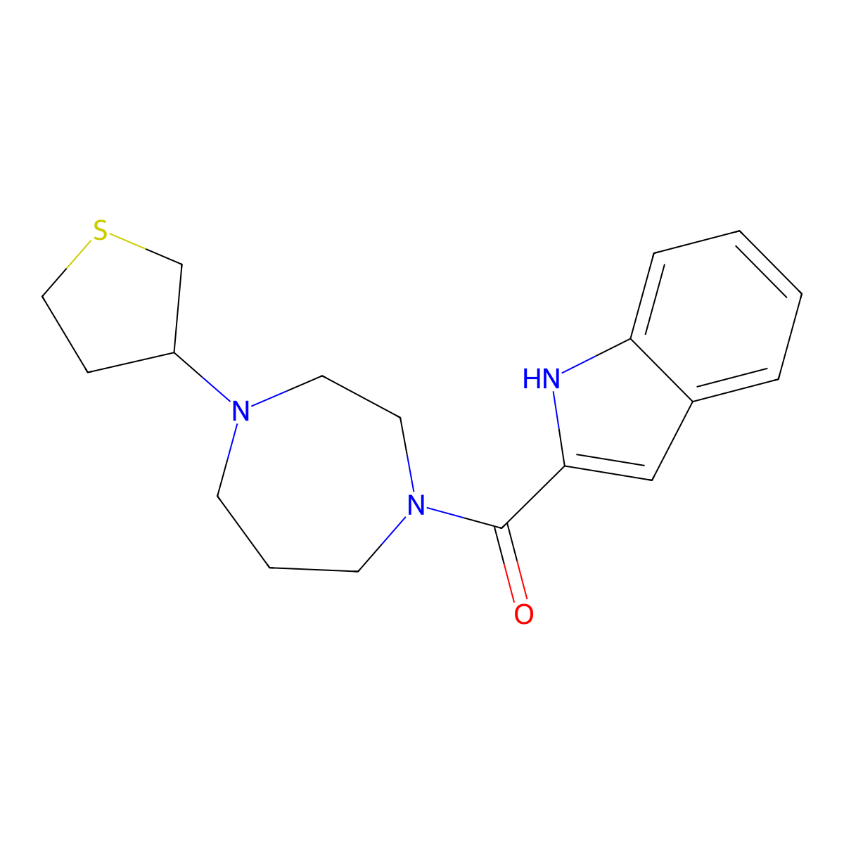 2-[4-(thiolan-3-yl)-1,4-diazepane-1-carbonyl]-1H-indole molecular structure, CAS 2310152-11-3