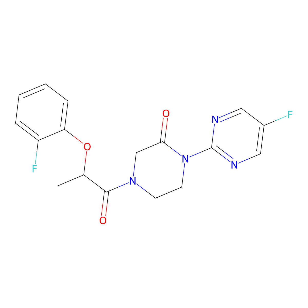 4-[2-(2-Fluorophenoxy)propanoyl]-1-(5-fluoropyrimidin-2-yl)piperazin-2-one molecular structure, CAS 2310152-12-4