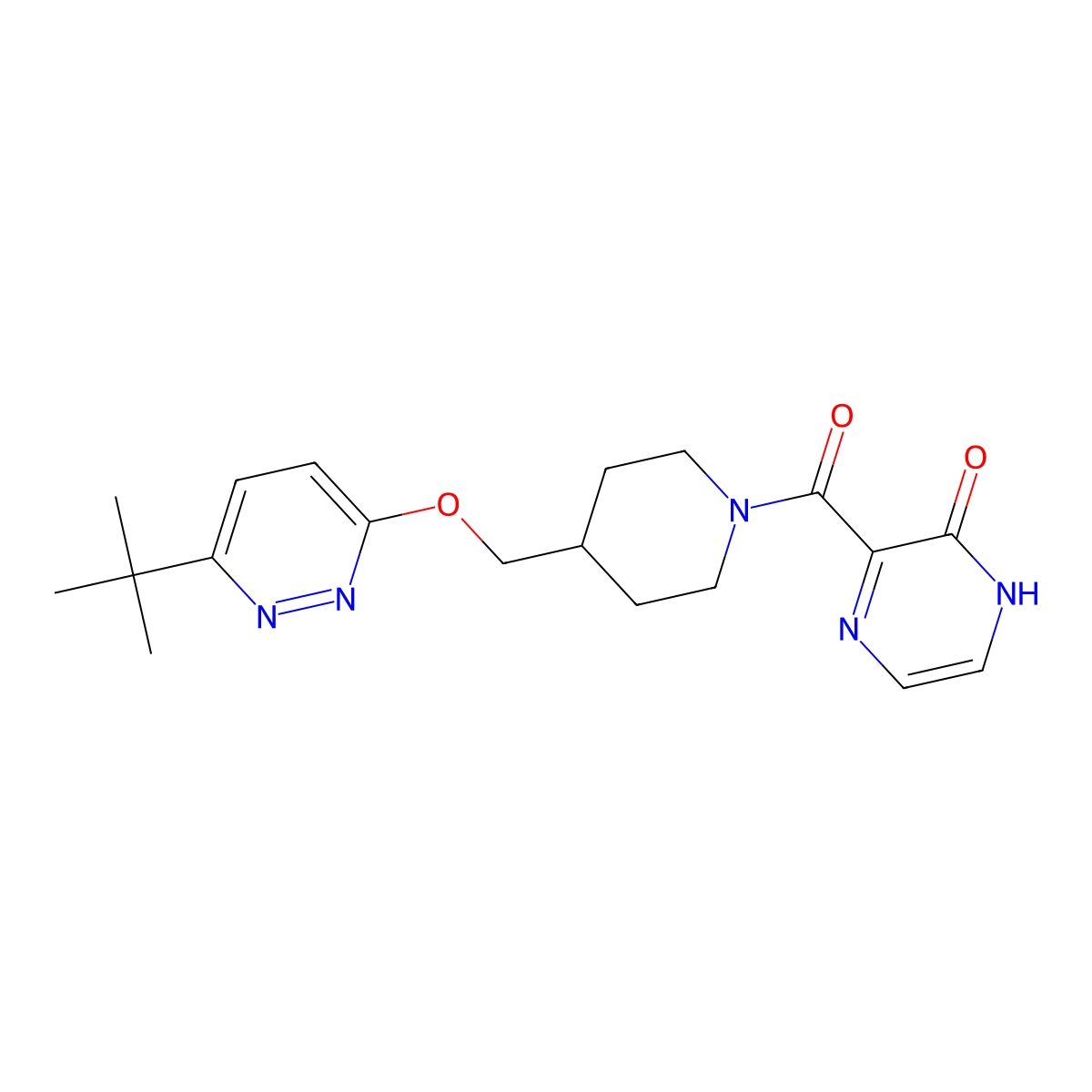 3-(4-{[(6-Tert-butylpyridazin-3-yl)oxy]methyl}piperidine-1-carbonyl)-1,2-dihydropyrazin-2-one molecular structure, CAS 2310152-29-3