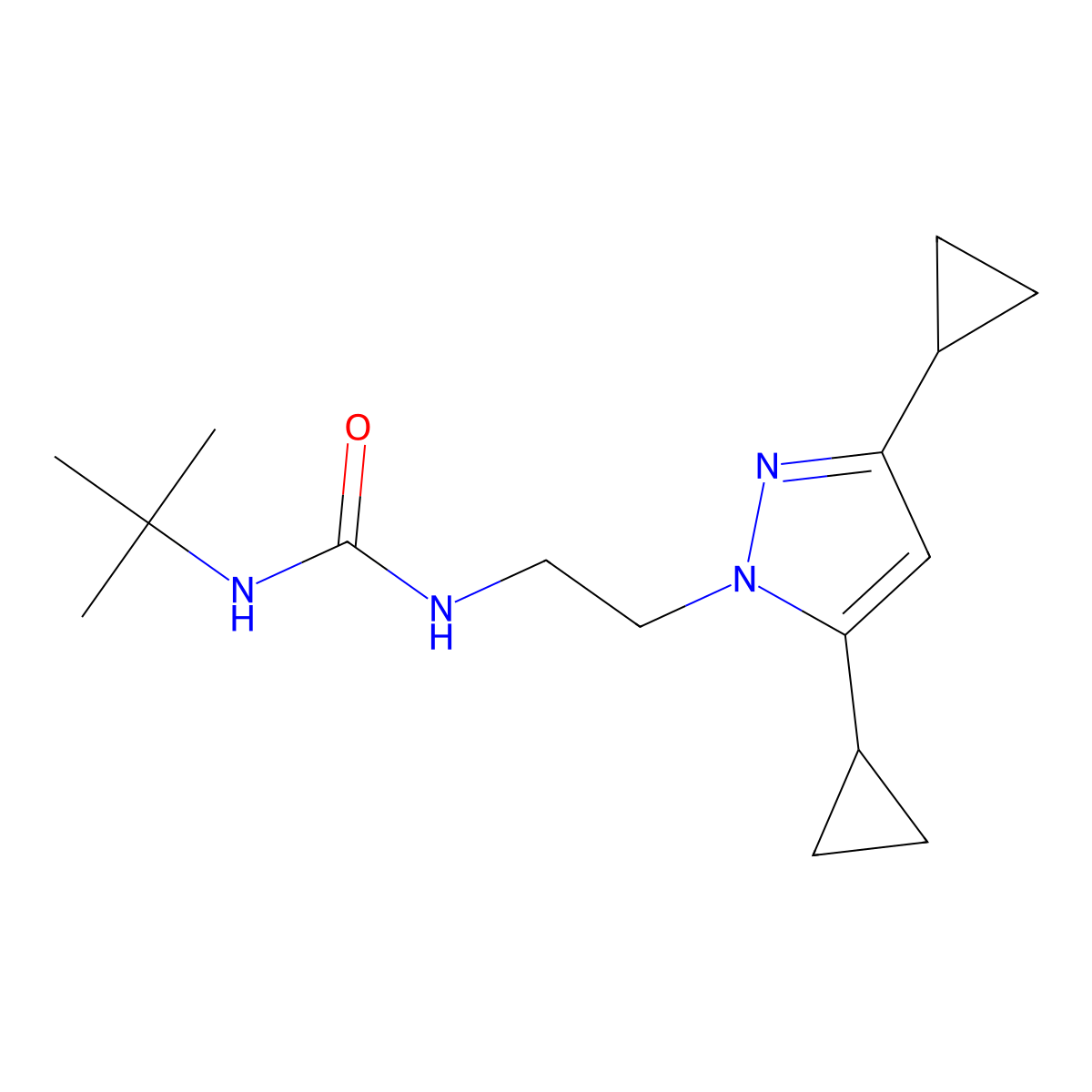 3-tert-butyl-1-[2-(3,5-dicyclopropyl-1H-pyrazol-1-yl)ethyl]urea molecular structure, CAS 2310152-37-3