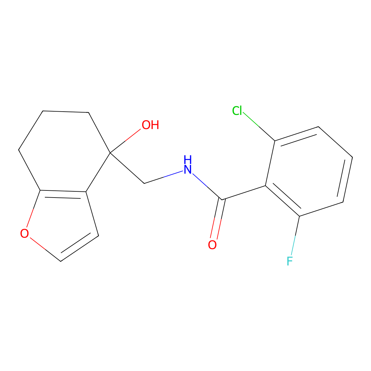 2-chloro-6-fluoro-N-[(4-hydroxy-4,5,6,7-tetrahydro-1-benzofuran-4-yl)methyl]benzamide molecular structure, CAS 2310152-44-2