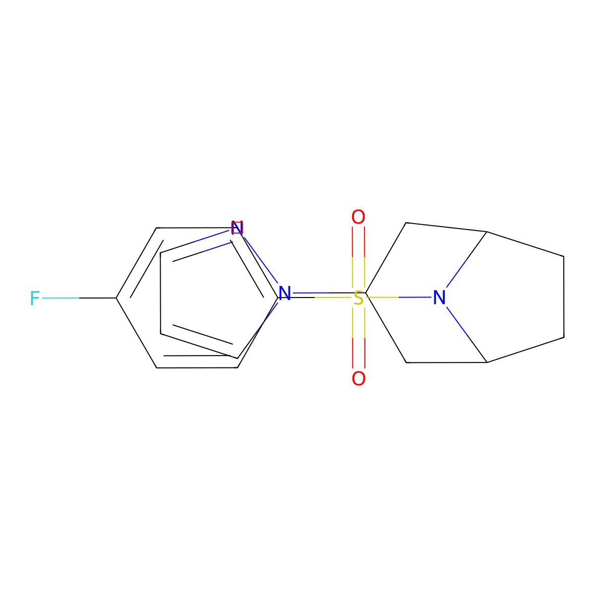 8-(4-fluorobenzenesulfonyl)-3-(1H-pyrazol-1-yl)-8-azabicyclo[3.2.1]octane molecular structure, CAS 2310152-53-3
