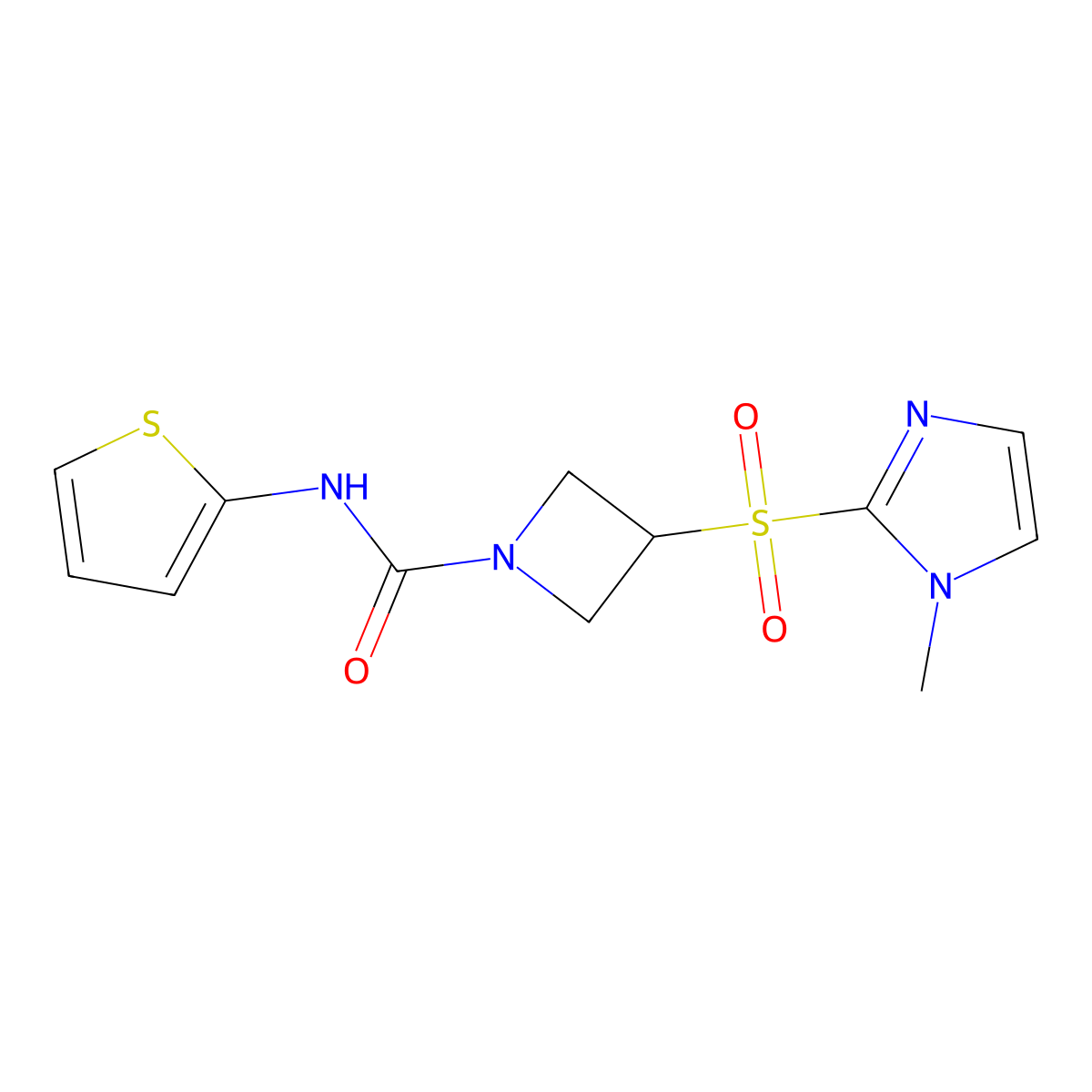 3-[(1-methyl-1H-imidazol-2-yl)sulfonyl]-N-(thiophen-2-yl)azetidine-1-carboxamide molecular structure, CAS 2310152-75-9