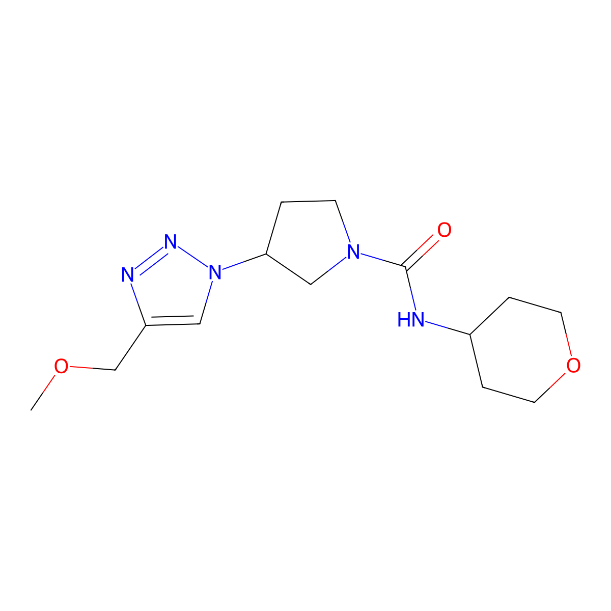 3-[4-(methoxymethyl)-1H-1,2,3-triazol-1-yl]-N-(oxan-4-yl)pyrrolidine-1-carboxamide molecular structure, CAS 2310152-83-9