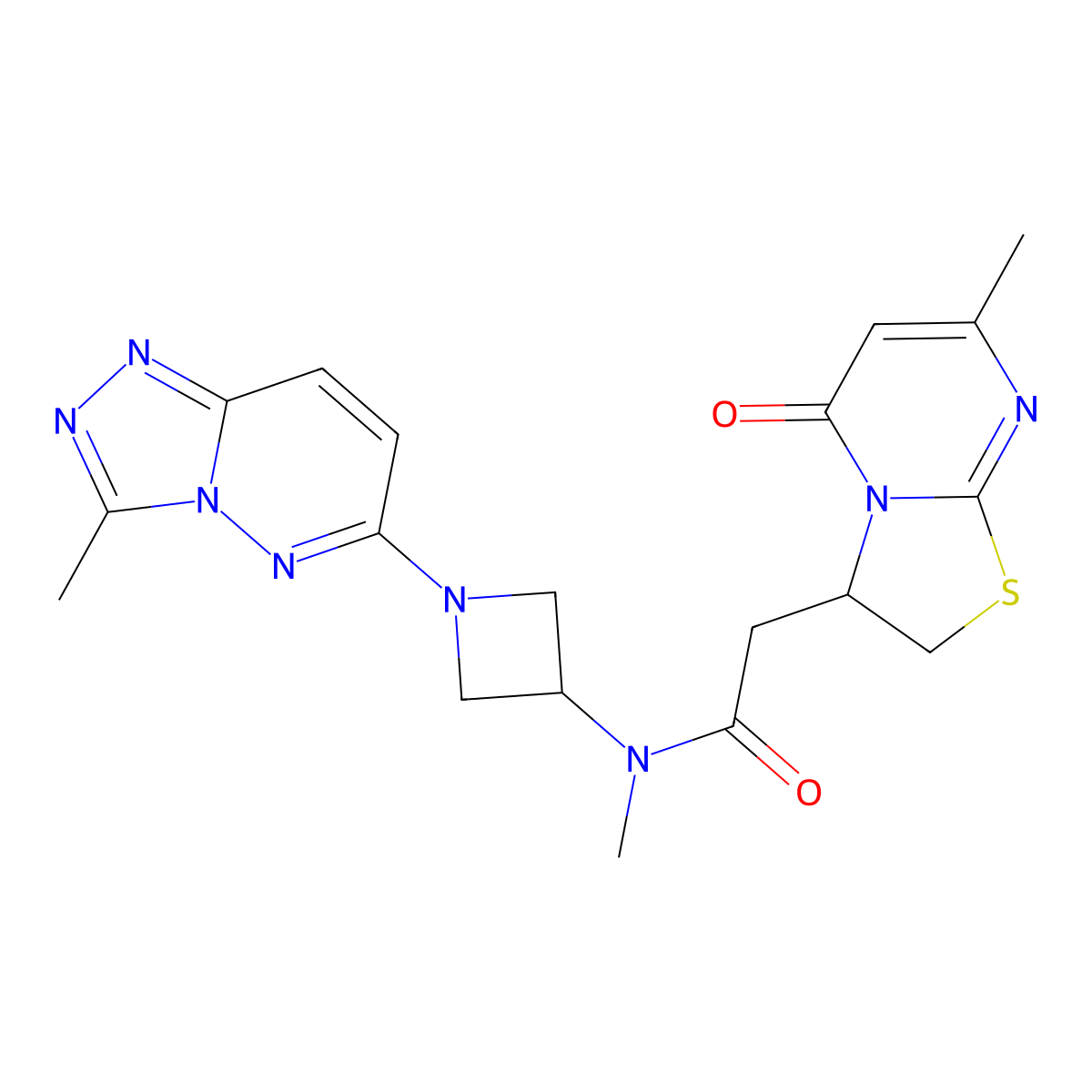 N-methyl-2-(7-methyl-5-oxo-2,3-dihydro-5H-thiazolo[3,2-a]pyrimidin-3-yl)-N-(1-(3-methyl-[1,2,4]triazolo[4,3-b]pyridazin-6-yl)azetidin-3-yl)acetamide molecular structure, CAS 2310153-05-8