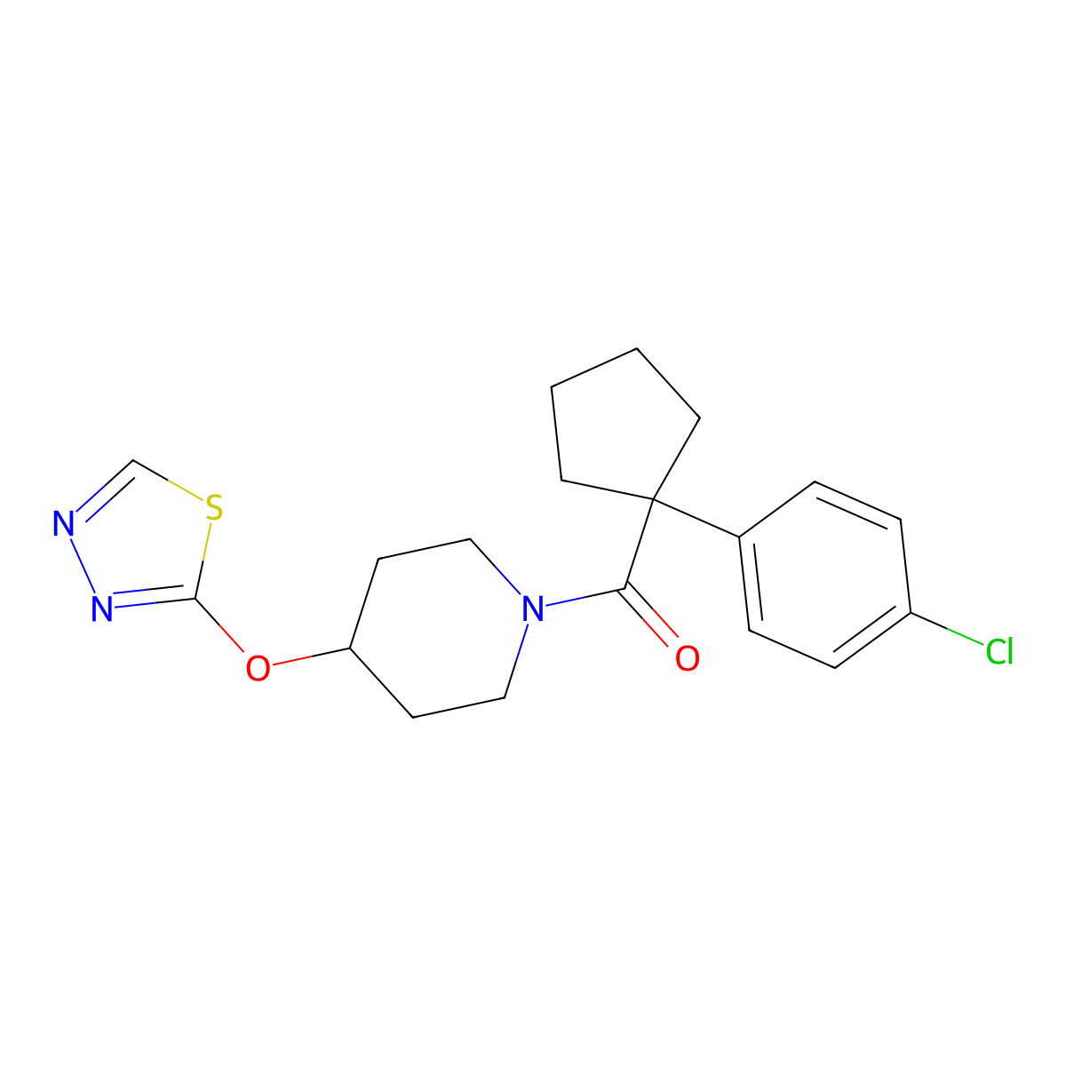 1-[1-(4-Chlorophenyl)cyclopentanecarbonyl]-4-(1,3,4-thiadiazol-2-yloxy)piperidine molecular structure, CAS 2310153-08-1