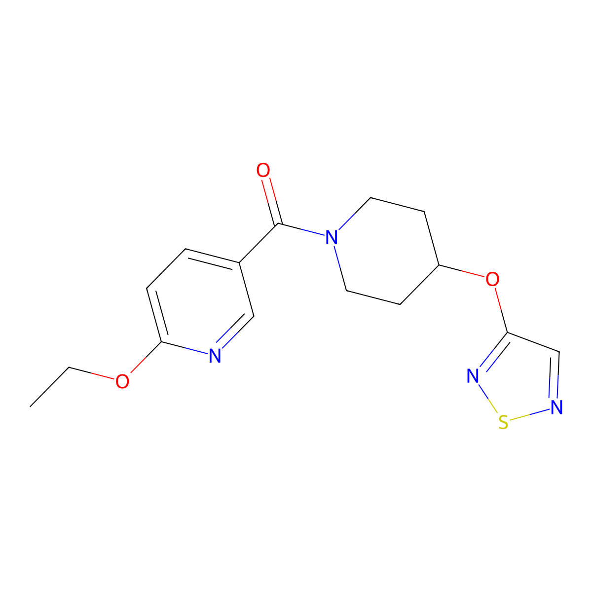 2-Ethoxy-5-[4-(1,2,5-thiadiazol-3-yloxy)piperidine-1-carbonyl]pyridine molecular structure, CAS 2310153-10-5