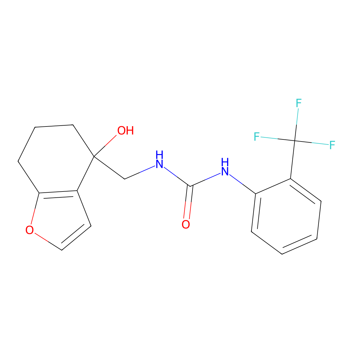 3-[(4-Hydroxy-4,5,6,7-tetrahydro-1-benzofuran-4-yl)methyl]-1-[2-(trifluoromethyl)phenyl]urea molecular structure, CAS 2310153-35-4