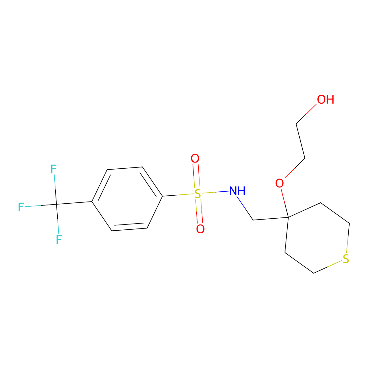 N-{[4-(2-hydroxyethoxy)thian-4-yl]methyl}-4-(trifluoromethyl)benzene-1-sulfonamide molecular structure, CAS 2310153-49-0