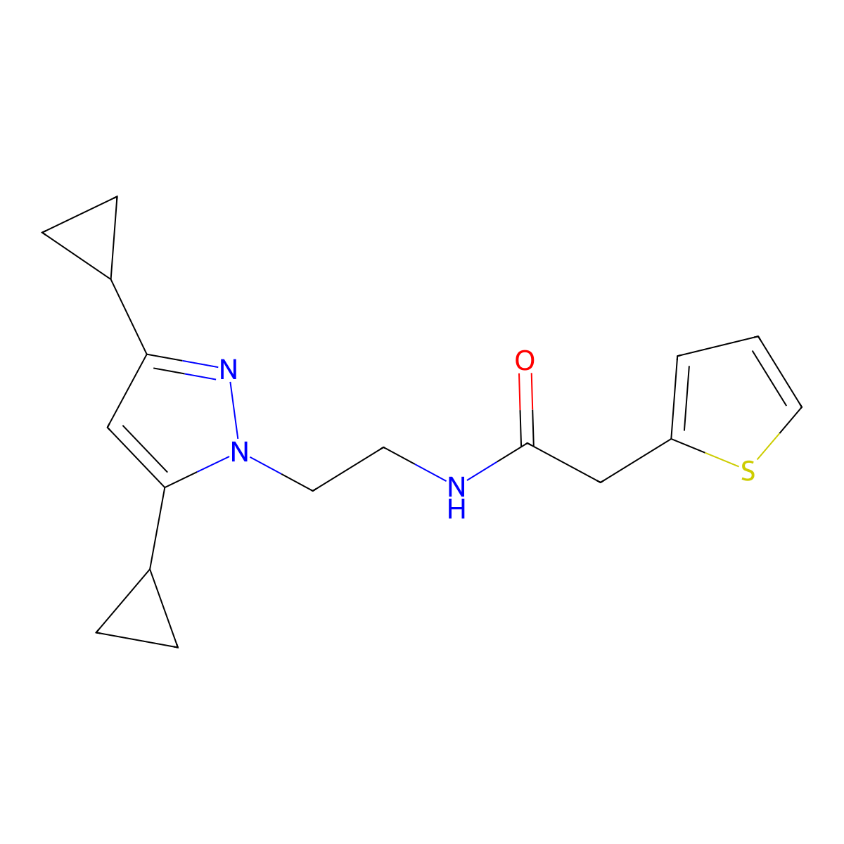 N-[2-(3,5-dicyclopropyl-1H-pyrazol-1-yl)ethyl]-2-(thiophen-2-yl)acetamide molecular structure, CAS 2310153-68-3