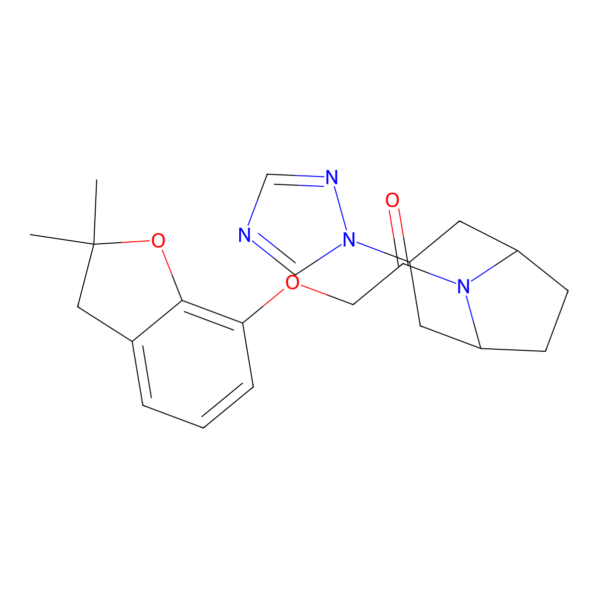 2-[(2,2-dimethyl-2,3-dihydro-1-benzofuran-7-yl)oxy]-1-[3-(1H-1,2,4-triazol-1-yl)-8-azabicyclo[3.2.1]octan-8-yl]ethan-1-one molecular structure, CAS 2310153-76-3