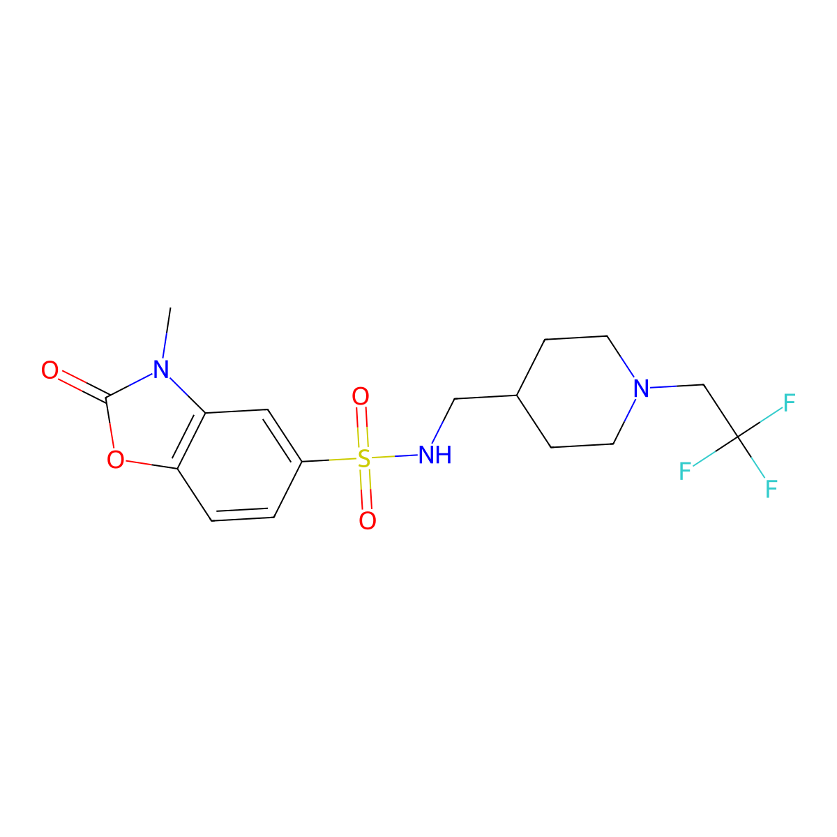 3-methyl-2-oxo-N-{[1-(2,2,2-trifluoroethyl)piperidin-4-yl]methyl}-2,3-dihydro-1,3-benzoxazole-5-sulfonamide molecular structure, CAS 2310153-94-5