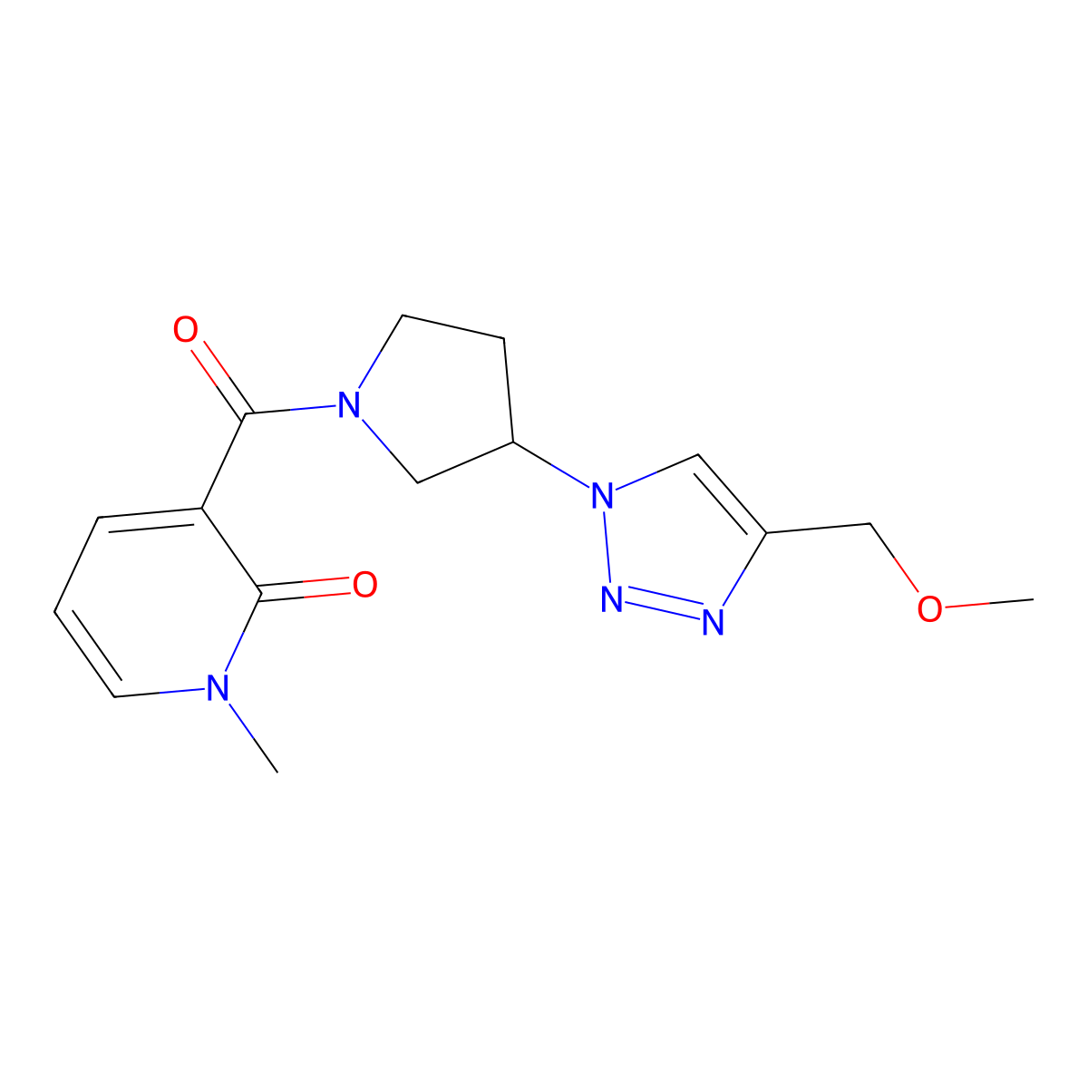 3-{3-[4-(methoxymethyl)-1H-1,2,3-triazol-1-yl]pyrrolidine-1-carbonyl}-1-methyl-1,2-dihydropyridin-2-one molecular structure, CAS 2310154-00-6