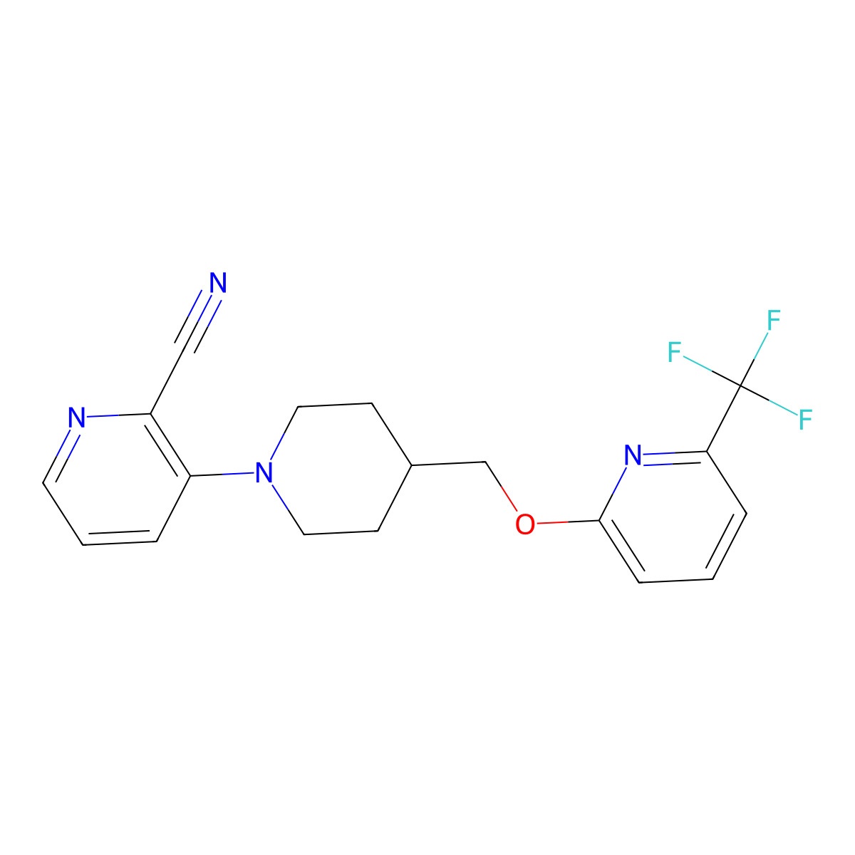 3-[4-({[6-(Trifluoromethyl)pyridin-2-yl]oxy}methyl)piperidin-1-yl]pyridine-2-carbonitrile molecular structure, CAS 2310154-11-9