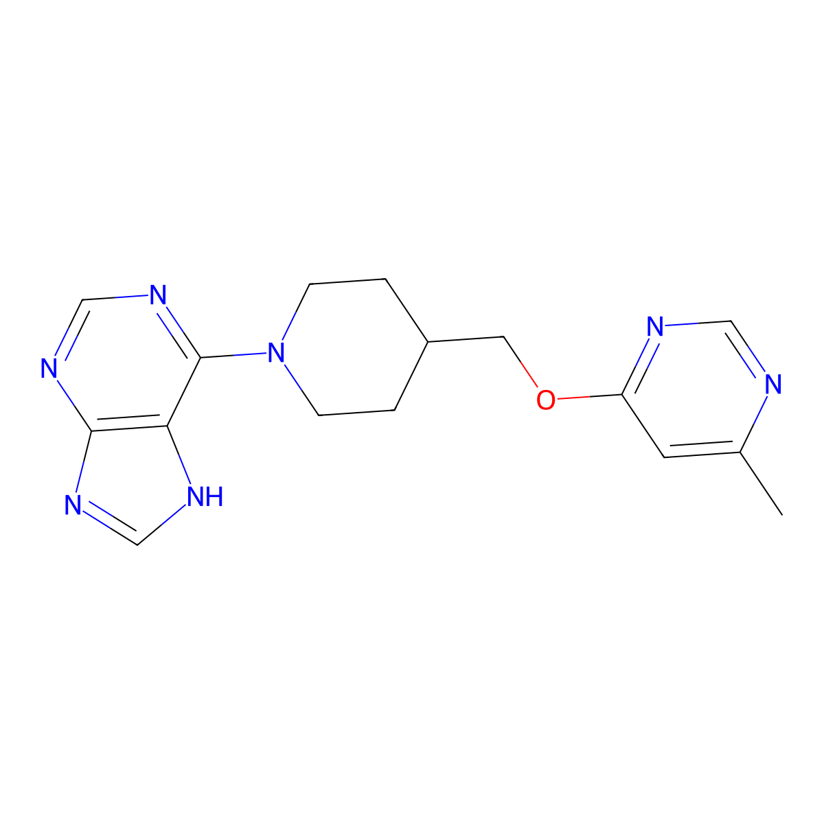 6-(4-{[(6-methylpyrimidin-4-yl)oxy]methyl}piperidin-1-yl)-9H-purine molecular structure, CAS 2310154-27-7