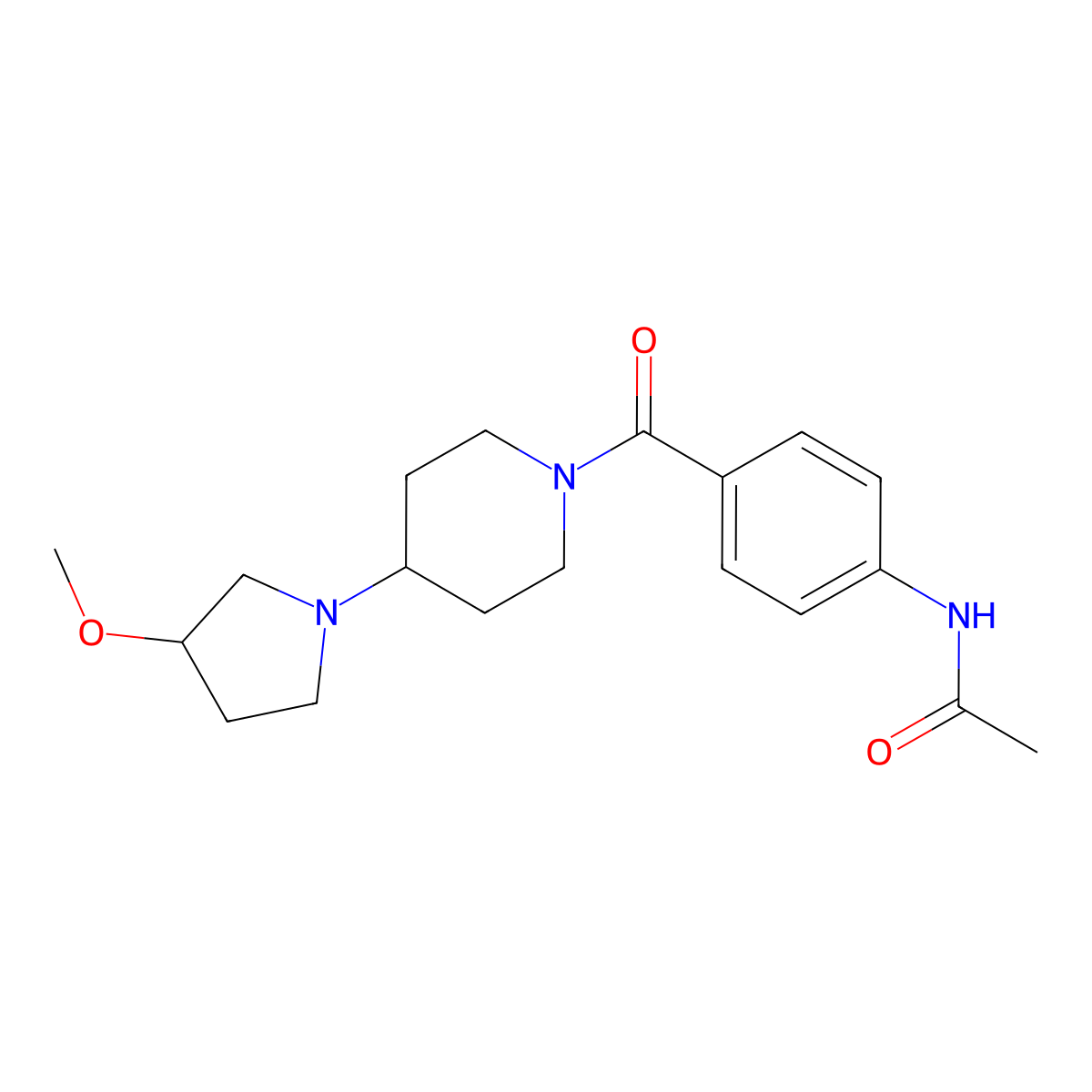 N-{4-[4-(3-methoxypyrrolidin-1-yl)piperidine-1-carbonyl]phenyl}acetamide molecular structure, CAS 2310154-44-8