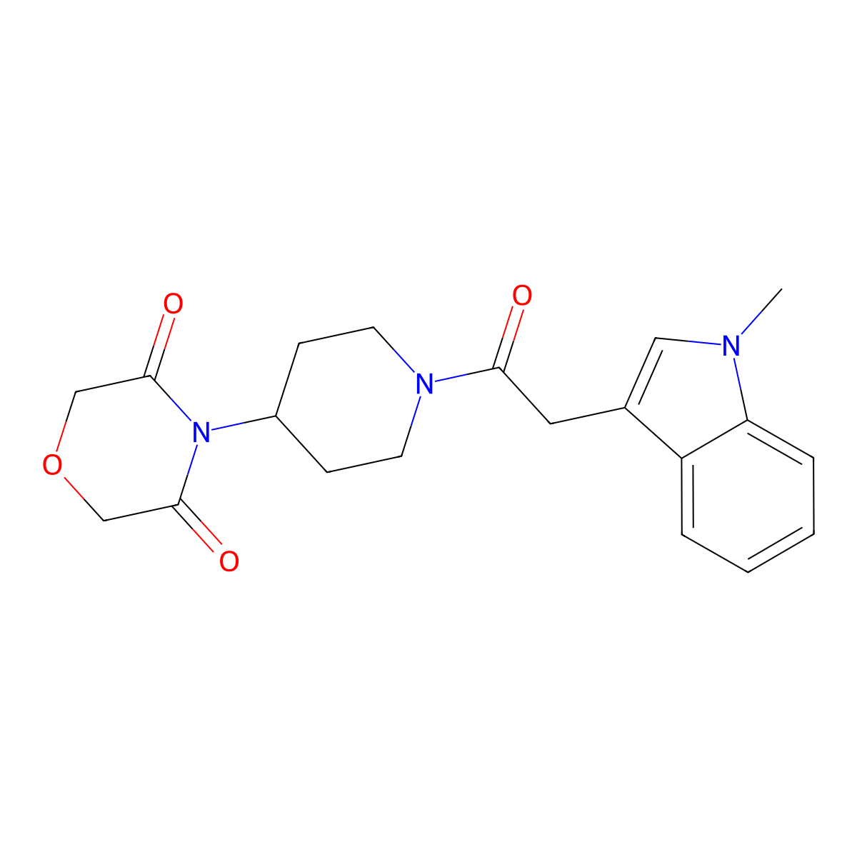 4-(1-(2-(1-methyl-1H-indol-3-yl)acetyl)piperidin-4-yl)morpholine-3,5-dione molecular structure, CAS 2310154-63-1