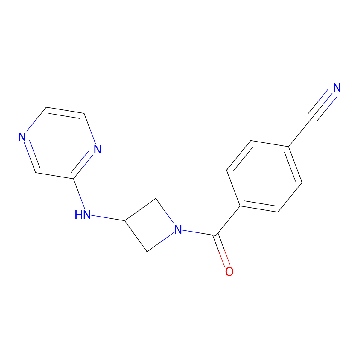 4-(3-(Pyrazin-2-ylamino)azetidine-1-carbonyl)benzonitrile molecular structure, CAS 2310154-66-4