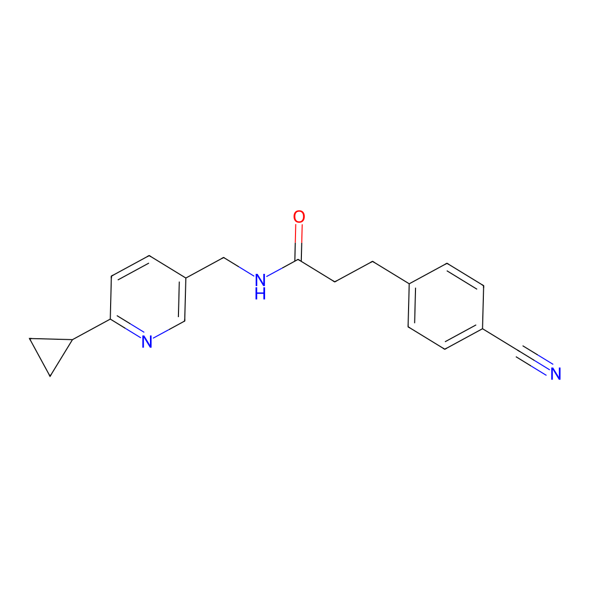 3-(4-cyanophenyl)-N-[(6-cyclopropylpyridin-3-yl)methyl]propanamide molecular structure, CAS 2310155-53-2
