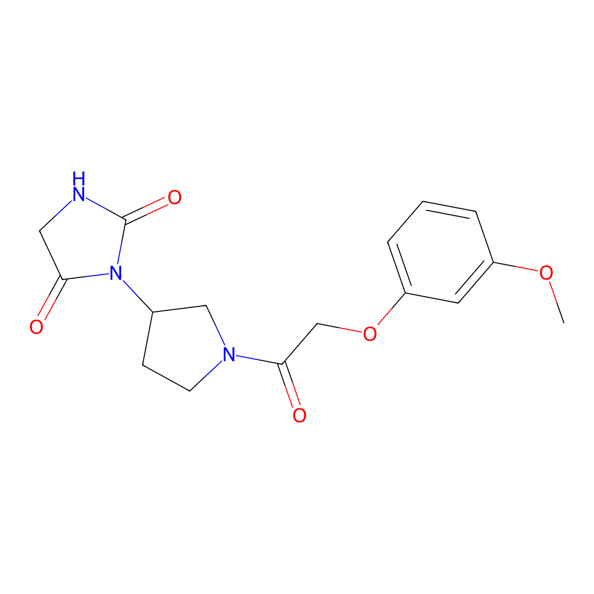 3-{1-[2-(3-Methoxyphenoxy)acetyl]pyrrolidin-3-yl}imidazolidine-2,4-dione molecular structure, CAS 2310155-69-0