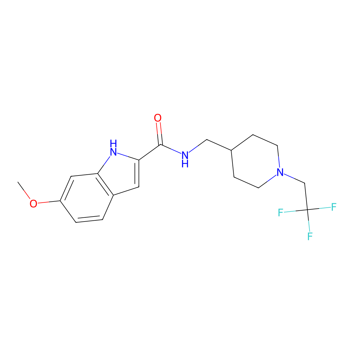 6-methoxy-N-{[1-(2,2,2-trifluoroethyl)piperidin-4-yl]methyl}-1H-indole-2-carboxamide molecular structure, CAS 2310156-03-5