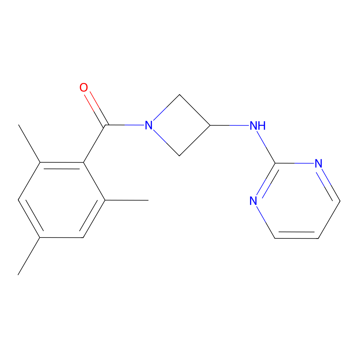 Mesityl(3-(pyrimidin-2-ylamino)azetidin-1-yl)methanone molecular structure, CAS 2310156-08-0