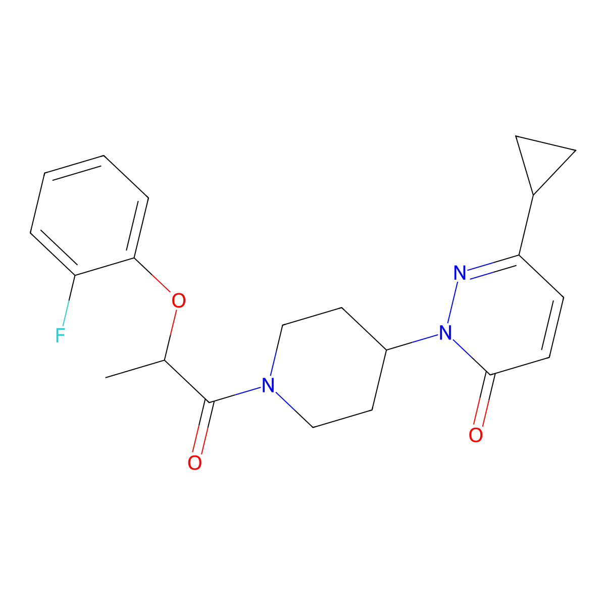6-Cyclopropyl-2-{1-[2-(2-fluorophenoxy)propanoyl]piperidin-4-yl}-2,3-dihydropyridazin-3-one molecular structure, CAS 2310156-11-5