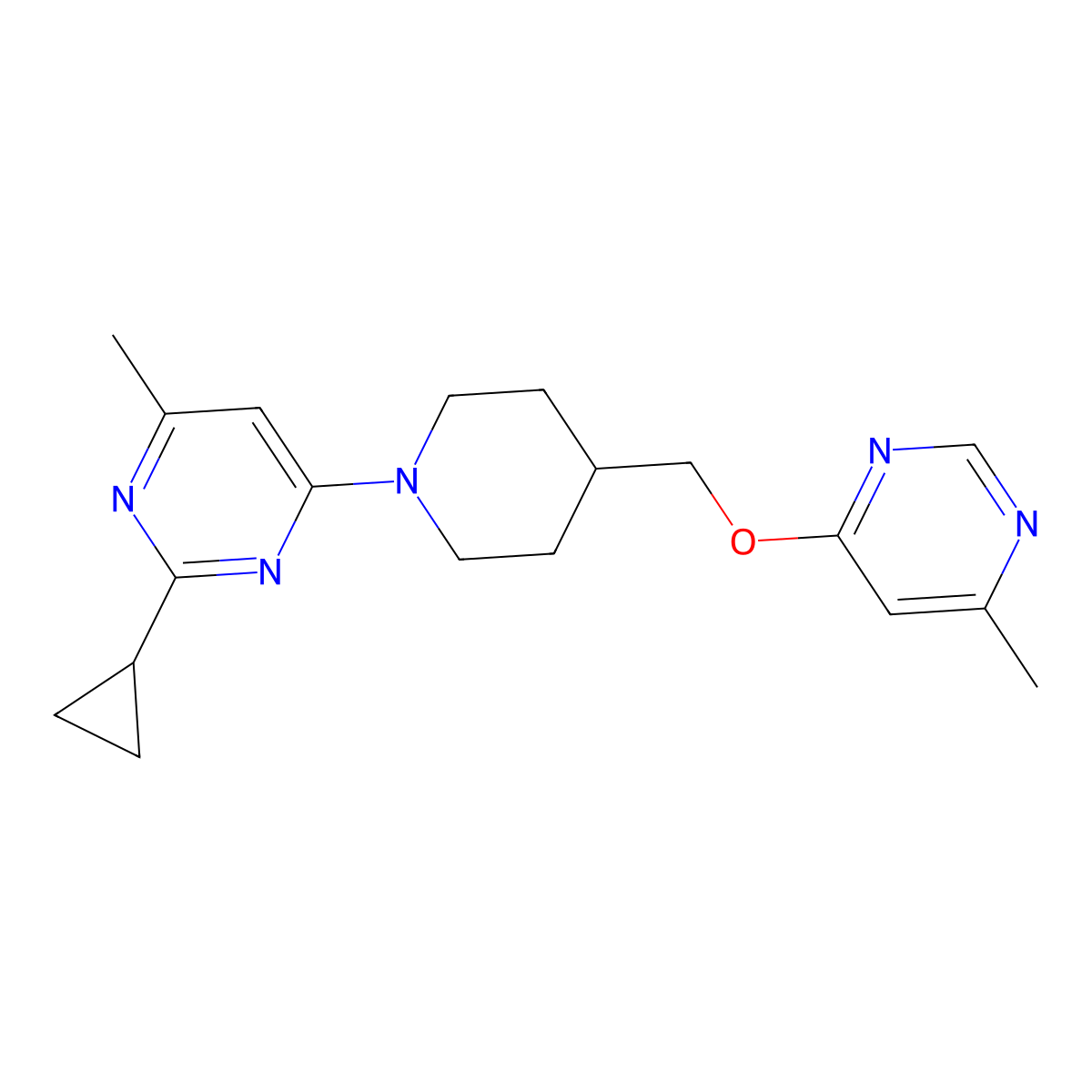 2-Cyclopropyl-4-methyl-6-(4-(((6-methylpyrimidin-4-yl)oxy)methyl)piperidin-1-yl)pyrimidine molecular structure, CAS 2310156-80-8