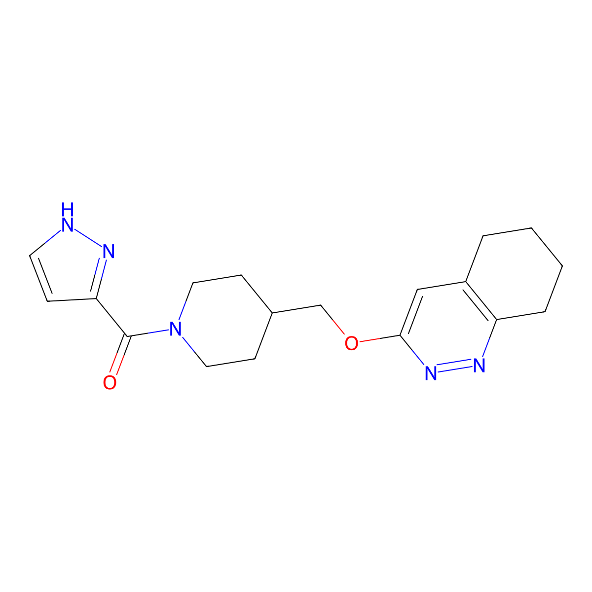 (1H-pyrazol-3-yl)(4-(((5,6,7,8-tetrahydrocinnolin-3-yl)oxy)methyl)piperidin-1-yl)methanone molecular structure, CAS 2310156-92-2