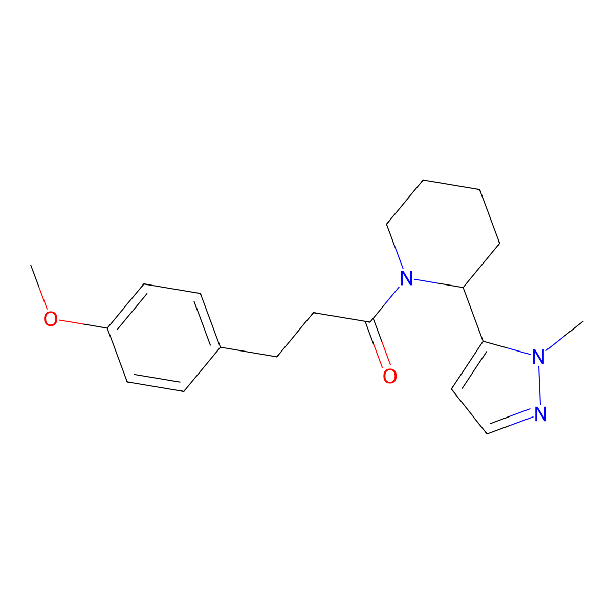 3-(4-methoxyphenyl)-1-[2-(1-methyl-1H-pyrazol-5-yl)piperidin-1-yl]propan-1-one molecular structure, CAS 2310157-08-3