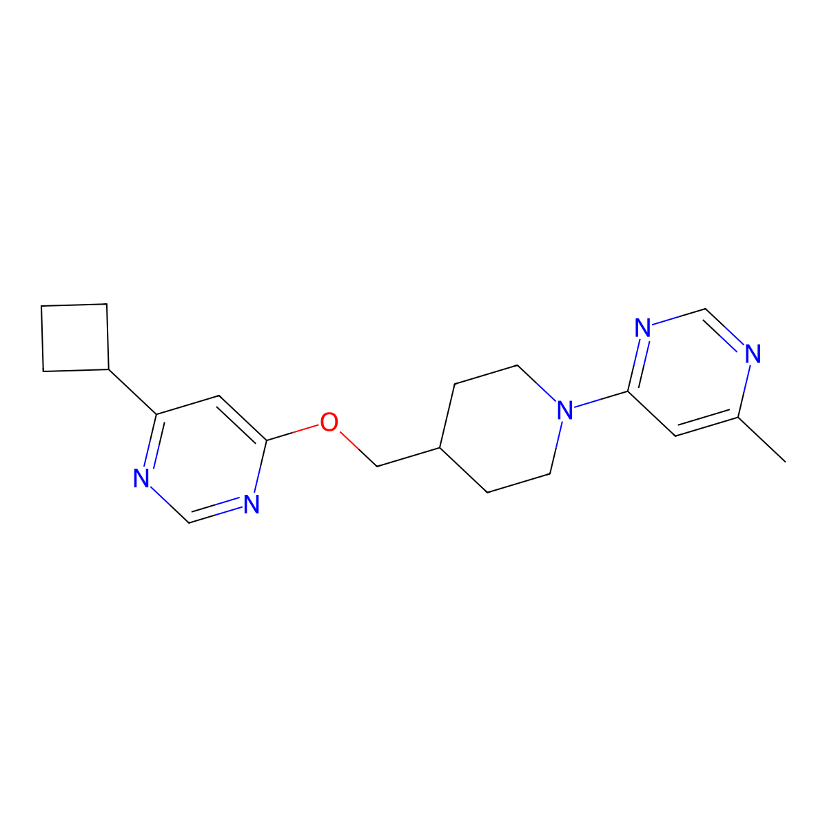 4-(4-{[(6-Cyclobutylpyrimidin-4-yl)oxy]methyl}piperidin-1-yl)-6-methylpyrimidine molecular structure, CAS 2310157-21-0