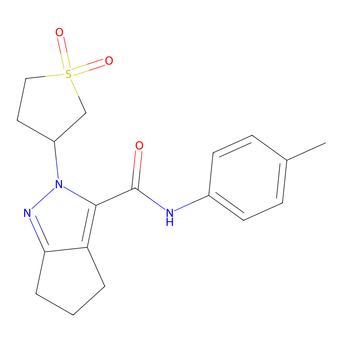2-(1,1-dioxidotetrahydrothiophen-3-yl)-N-(p-tolyl)-2,4,5,6-tetrahydrocyclopenta[c]pyrazole-3-carboxamide molecular structure, CAS 2310157-28-7