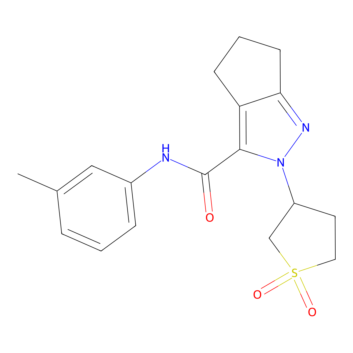 2-(1,1-dioxidotetrahydrothiophen-3-yl)-N-(m-tolyl)-2,4,5,6-tetrahydrocyclopenta[c]pyrazole-3-carboxamide molecular structure, CAS 2310157-51-6