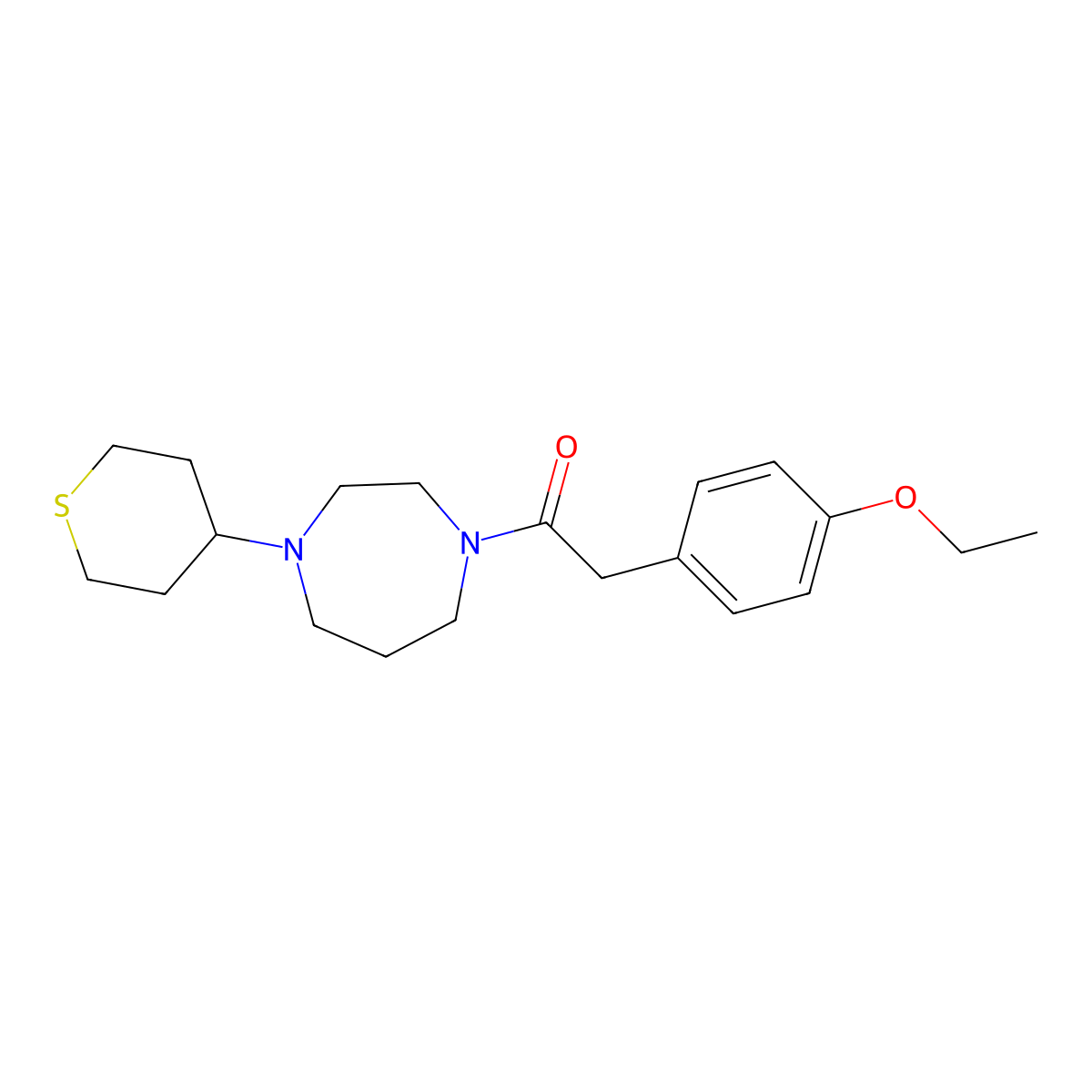2-(4-Ethoxyphenyl)-1-[4-(thian-4-yl)-1,4-diazepan-1-yl]ethan-1-one molecular structure, CAS 2310157-73-2