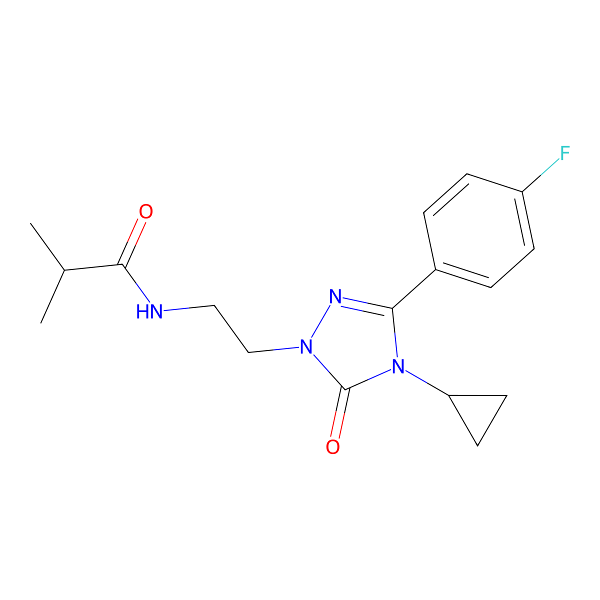 N-(2-(4-cyclopropyl-3-(4-fluorophenyl)-5-oxo-4,5-dihydro-1H-1,2,4-triazol-1-yl)ethyl)isobutyramide molecular structure, CAS 2310157-83-4