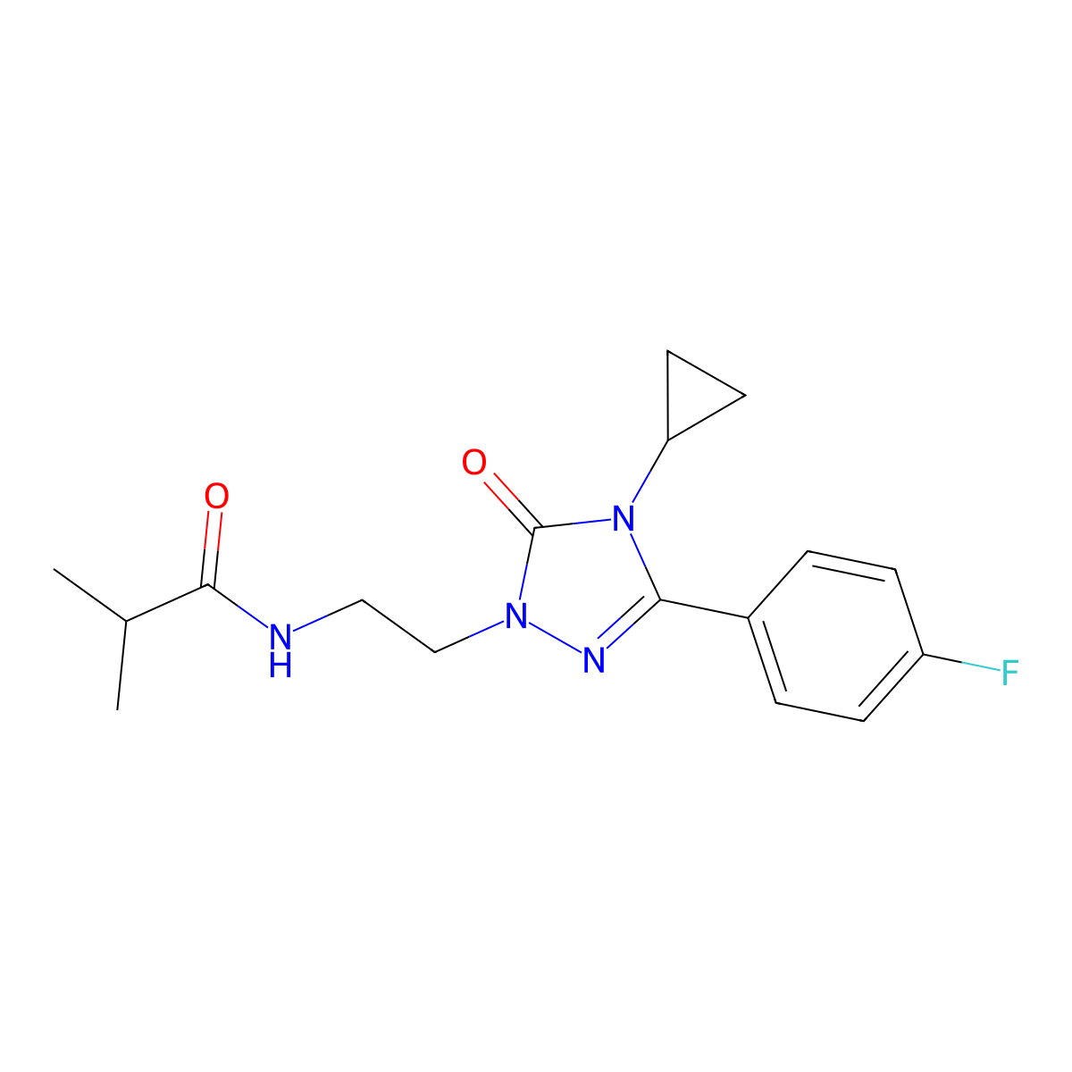 N-(2-(4-cyclopropyl-3-(4-fluorophenyl)-5-oxo-4,5-dihydro-1H-1,2,4-triazol-1-yl)ethyl)isobutyramide molecular structure, CAS 2310157-83-4