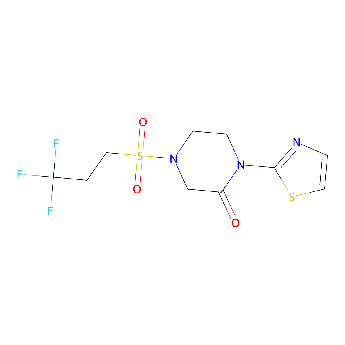 1-(Thiazol-2-yl)-4-((3,3,3-trifluoropropyl)sulfonyl)piperazin-2-one molecular structure, CAS 2310157-86-7