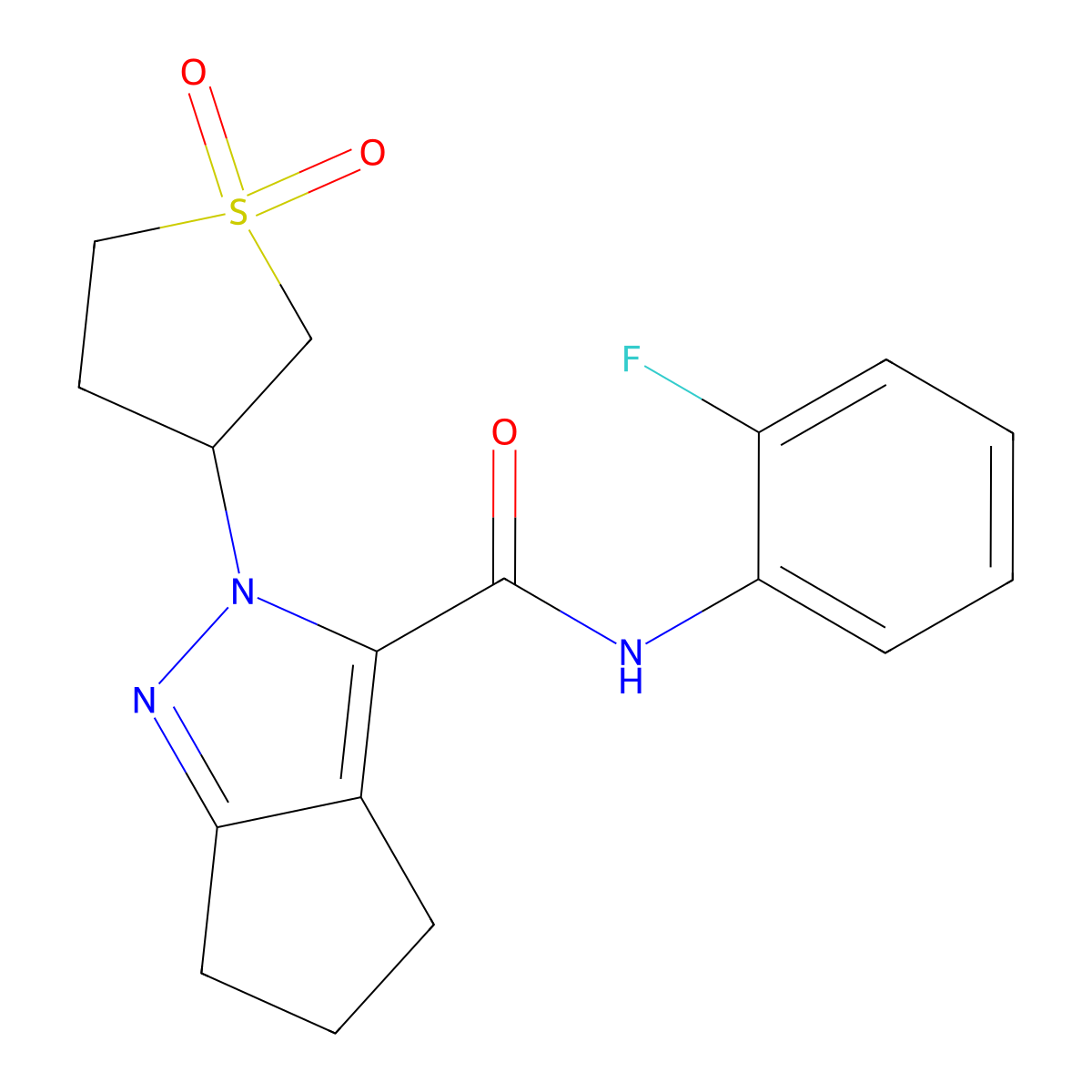2-(1,1-dioxidotetrahydrothiophen-3-yl)-N-(2-fluorophenyl)-2,4,5,6-tetrahydrocyclopenta[c]pyrazole-3-carboxamide molecular structure, CAS 2310158-20-2