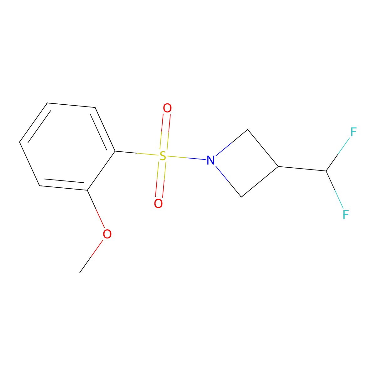 3-(Difluoromethyl)-1-(2-methoxybenzenesulfonyl)azetidine molecular structure, CAS 2310158-33-7
