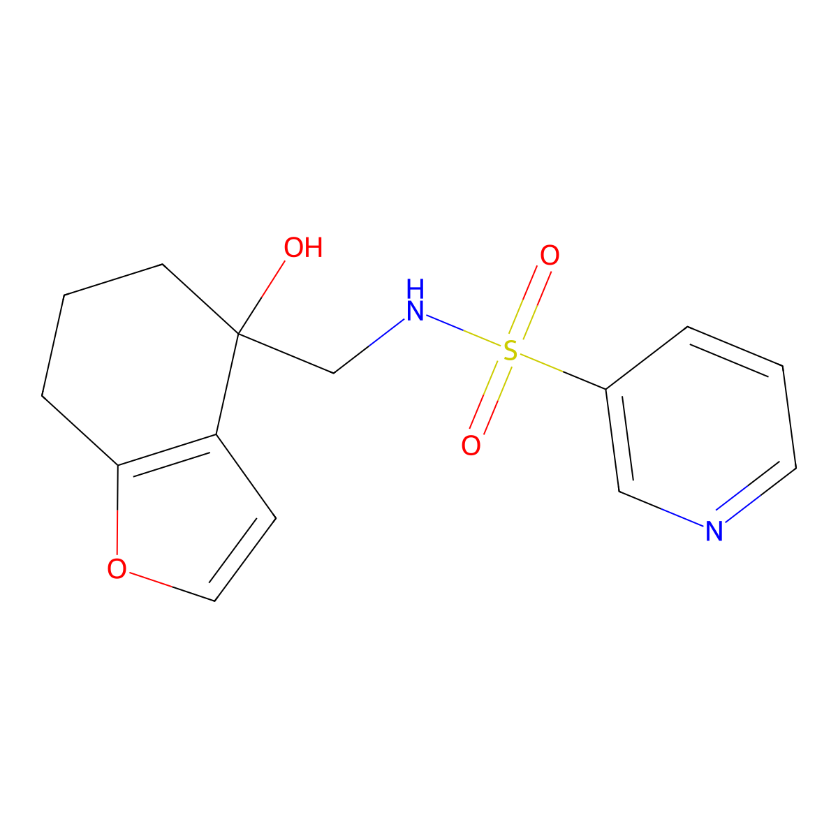 N-[(4-hydroxy-4,5,6,7-tetrahydro-1-benzofuran-4-yl)methyl]pyridine-3-sulfonamide molecular structure, CAS 2310158-49-5