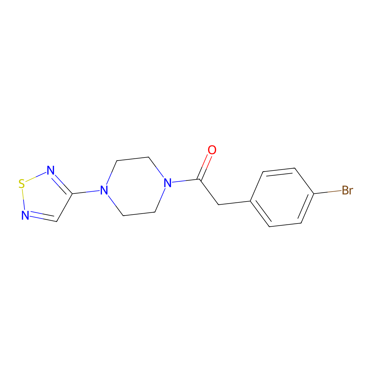2-(4-Bromophenyl)-1-[4-(1,2,5-thiadiazol-3-yl)piperazin-1-yl]ethan-1-one molecular structure, CAS 2310158-76-8