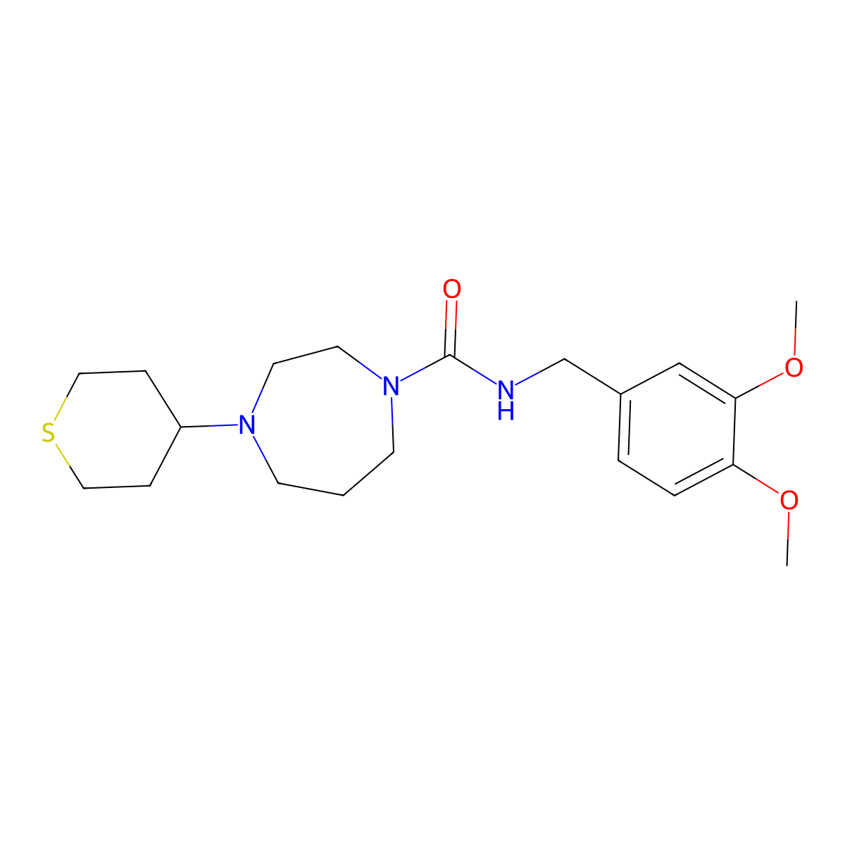 N-[(3,4-Dimethoxyphenyl)methyl]-4-(thian-4-yl)-1,4-diazepane-1-carboxamide molecular structure, CAS 2310160-03-1