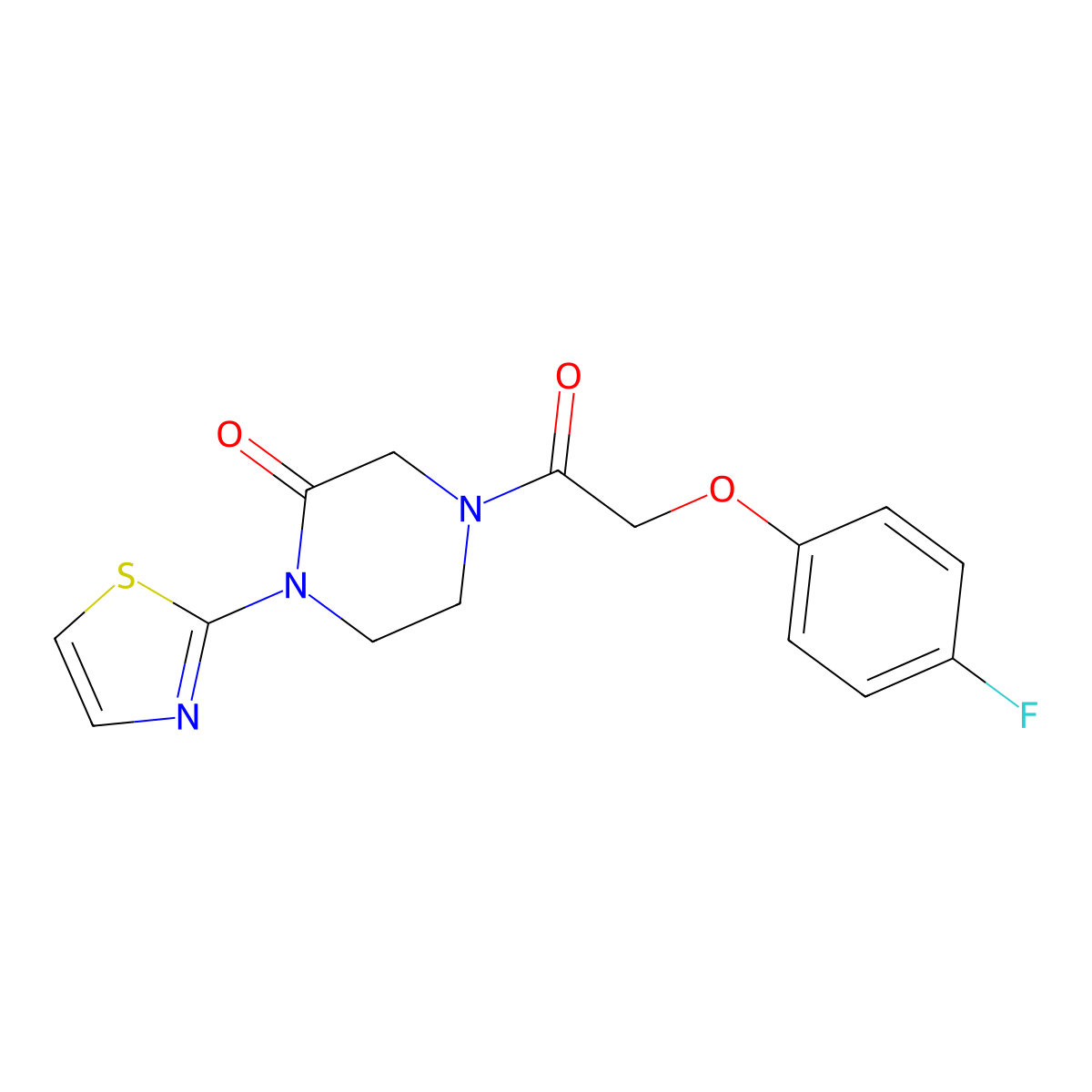 4-[2-(4-Fluorophenoxy)acetyl]-1-(1,3-thiazol-2-yl)piperazin-2-one molecular structure, CAS 2310160-40-6