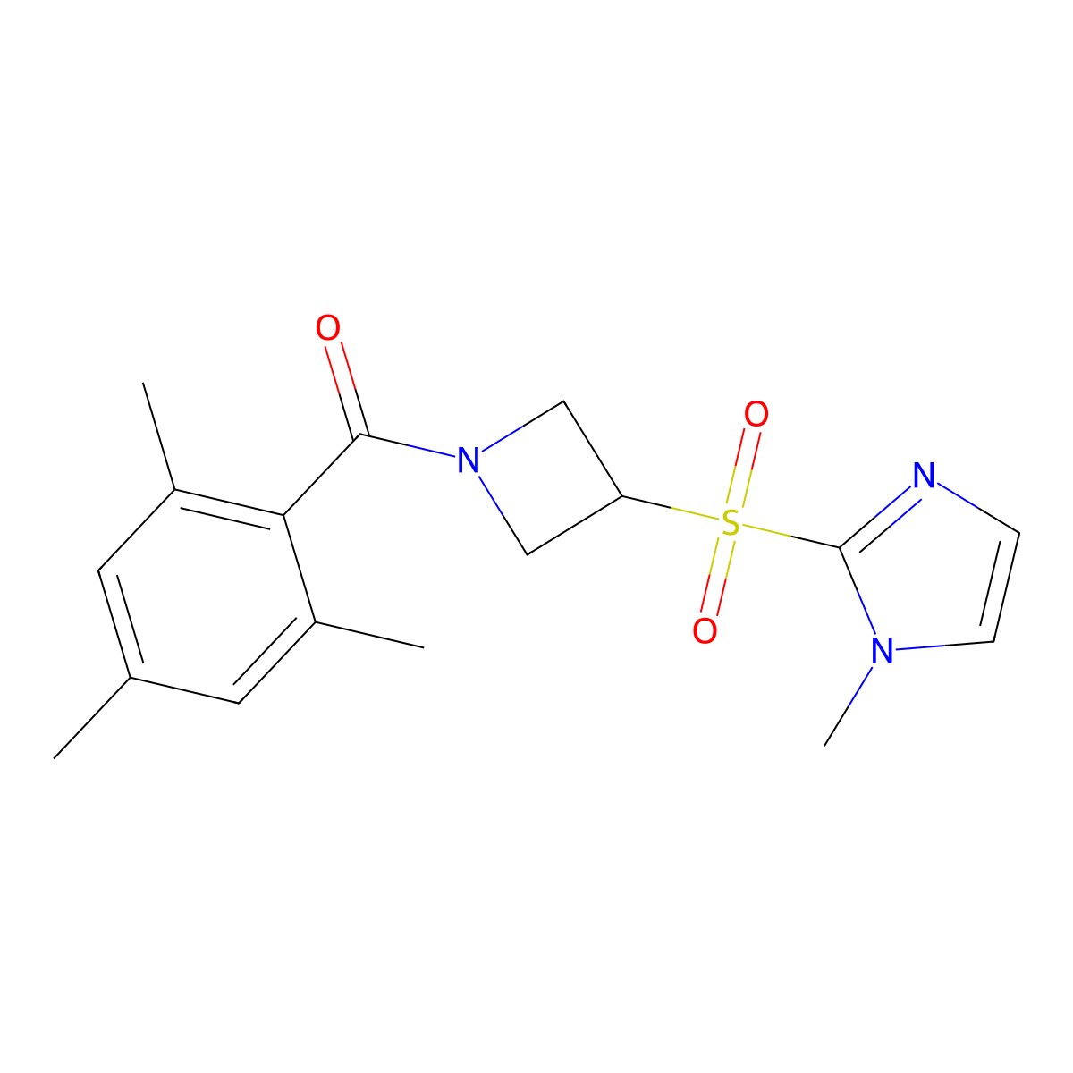 mesityl(3-((1-methyl-1H-imidazol-2-yl)sulfonyl)azetidin-1-yl)methanone molecular structure, CAS 2310160-92-8