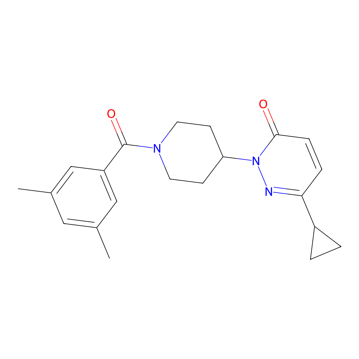 6-Cyclopropyl-2-[1-(3,5-dimethylbenzoyl)piperidin-4-yl]-2,3-dihydropyridazin-3-one molecular structure, CAS 2310199-24-5