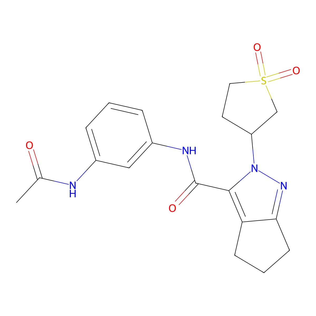 N-(3-acetamidophenyl)-2-(1,1-dioxidotetrahydrothiophen-3-yl)-2,4,5,6-tetrahydrocyclopenta[c]pyrazole-3-carboxamide molecular structure, CAS 2310199-49-4