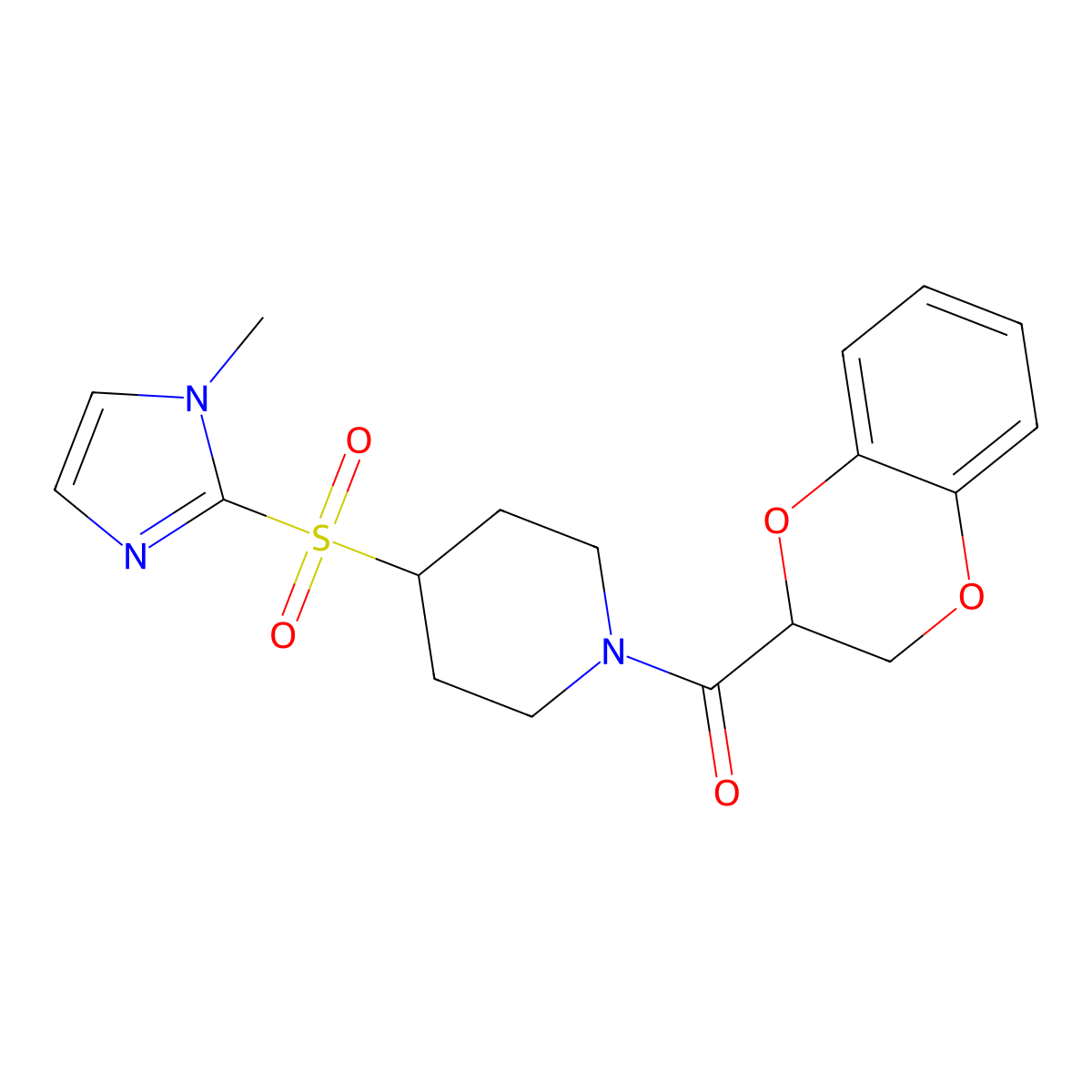 1-(2,3-dihydro-1,4-benzodioxine-2-carbonyl)-4-[(1-methyl-1H-imidazol-2-yl)sulfonyl]piperidine molecular structure, CAS 2310199-58-5