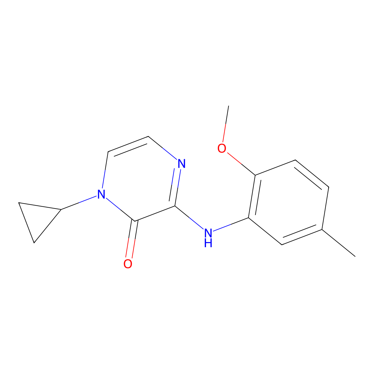 1-Cyclopropyl-3-[(2-methoxy-5-methylphenyl)amino]-1,2-dihydropyrazin-2-one molecular structure, CAS 2310199-64-3