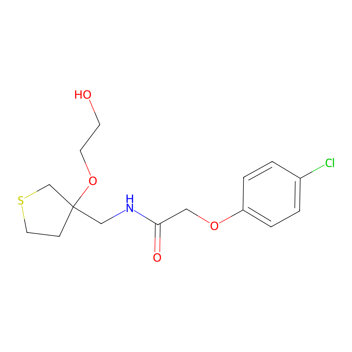 2-(4-chlorophenoxy)-N-{[3-(2-hydroxyethoxy)thiolan-3-yl]methyl}acetamide molecular structure, CAS 2310205-20-8