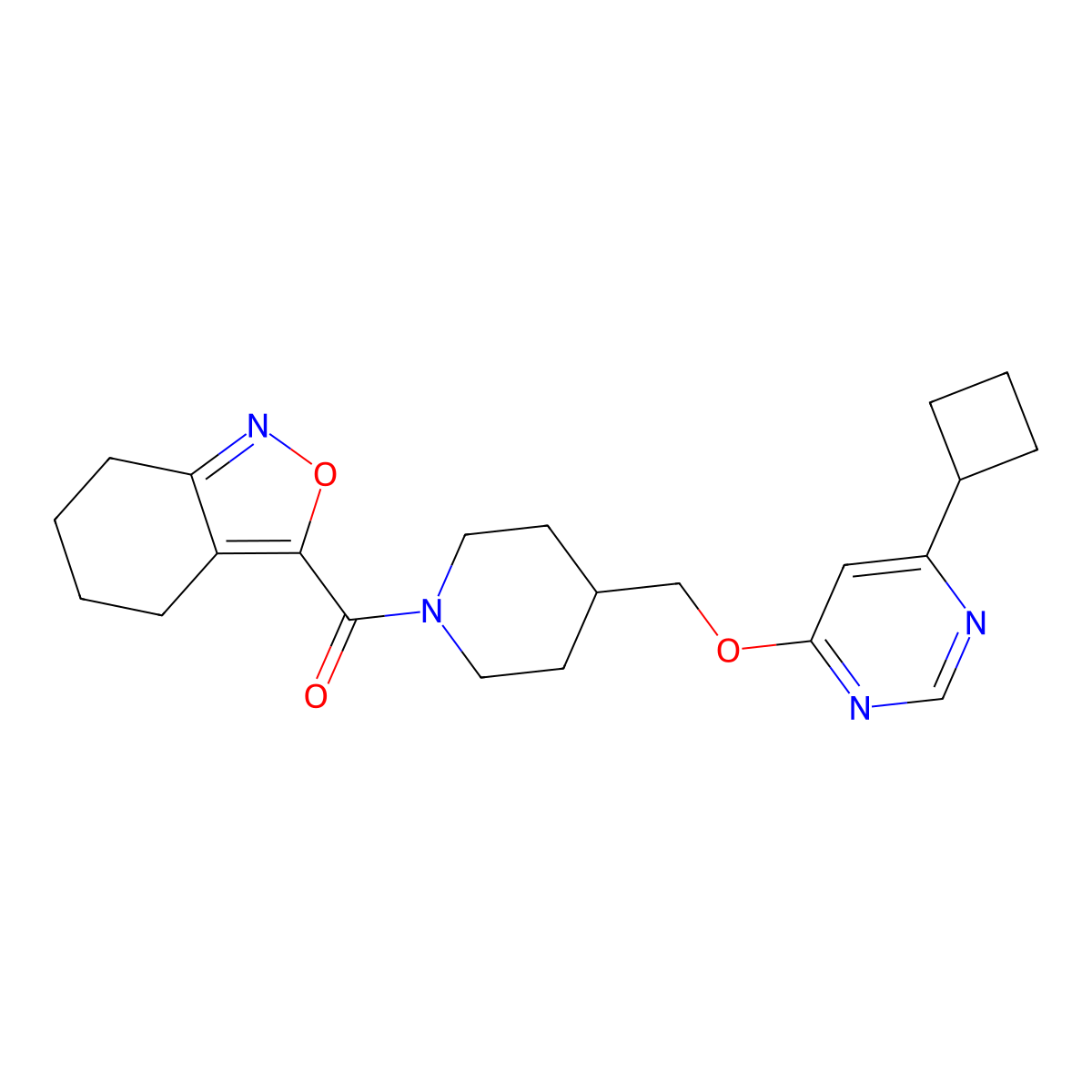 3-(4-{[(6-Cyclobutylpyrimidin-4-yl)oxy]methyl}piperidine-1-carbonyl)-4,5,6,7-tetrahydro-2,1-benzoxazole molecular structure, CAS 2310205-31-1